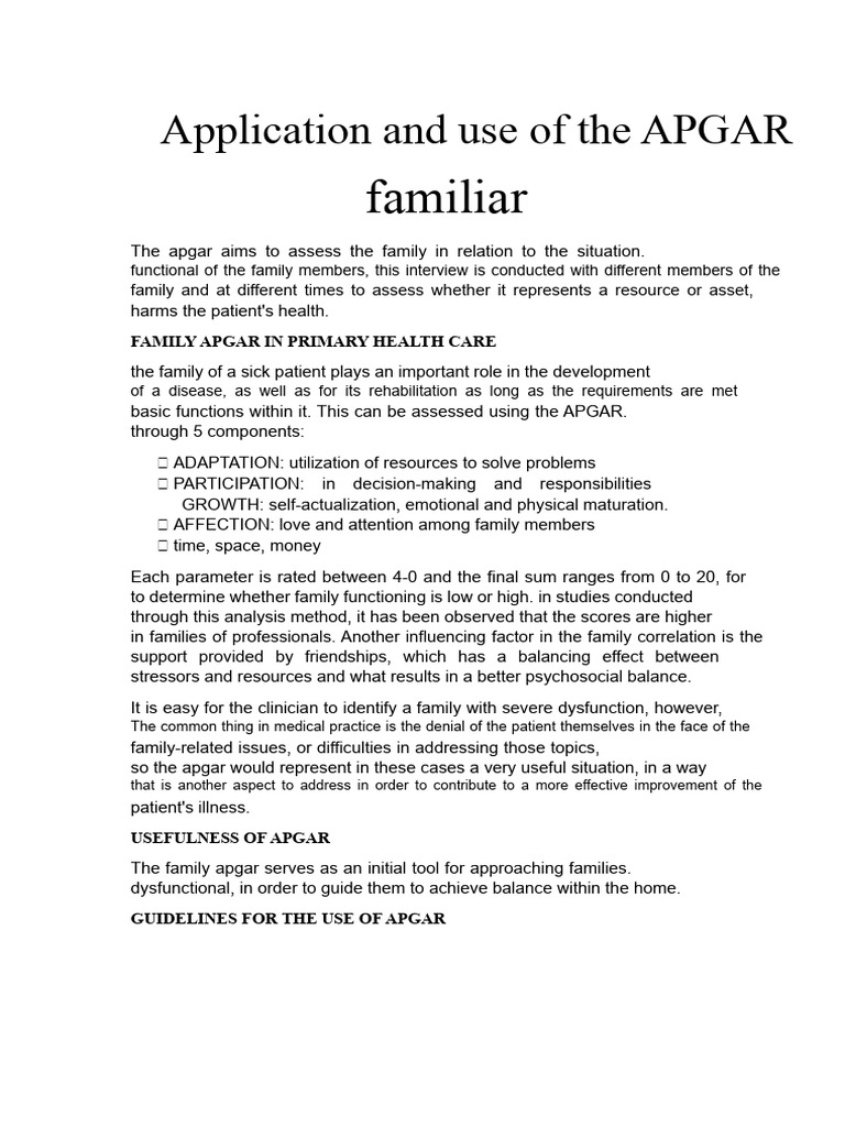 Application and Use of The Family APGAR | PDF | Psychosocial | Decision ...
