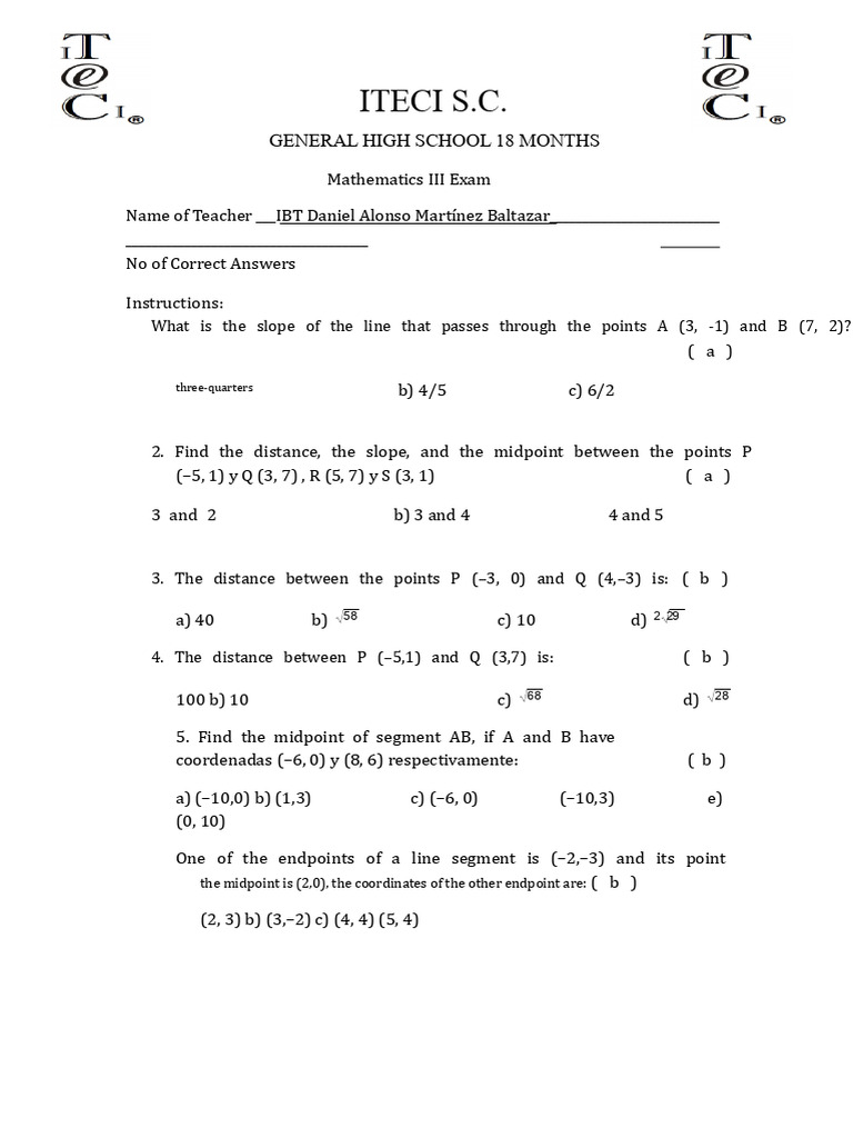 Mathematics III Exam Questions | PDF | Ellipse | Line (Geometry)