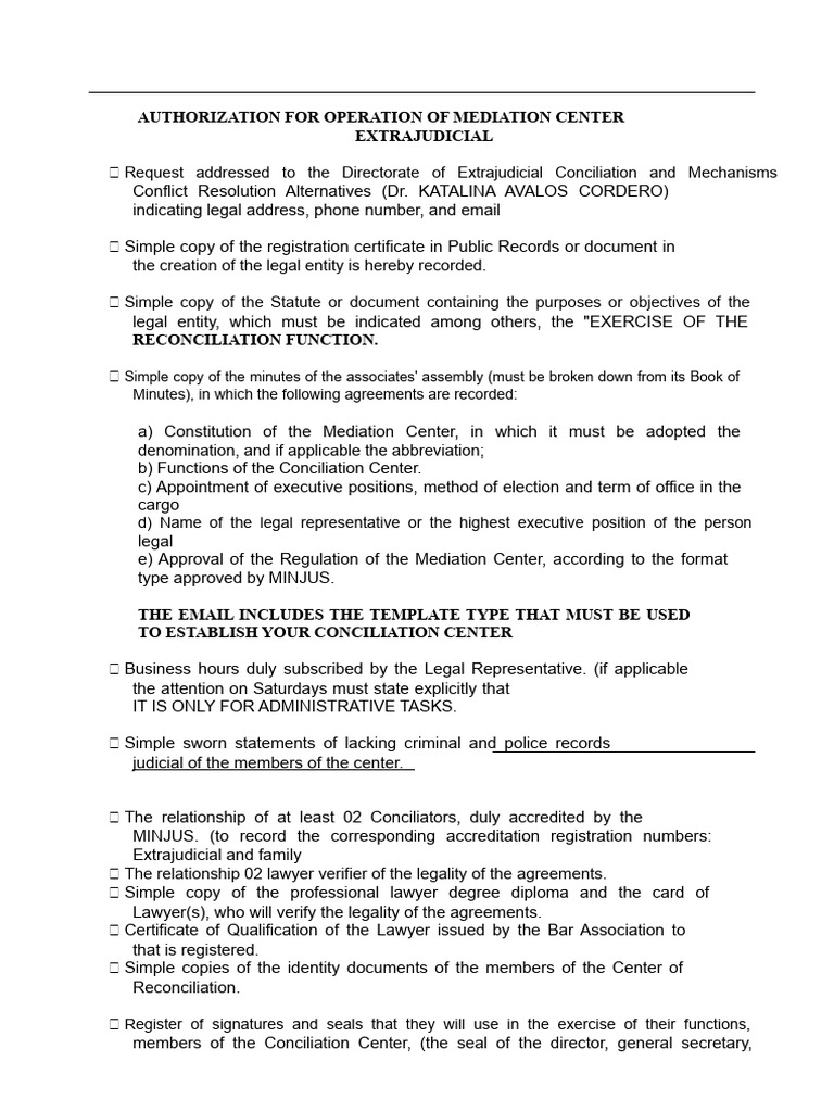 Requirements For Opening A Conciliation Center | PDF | Mediation | Justice