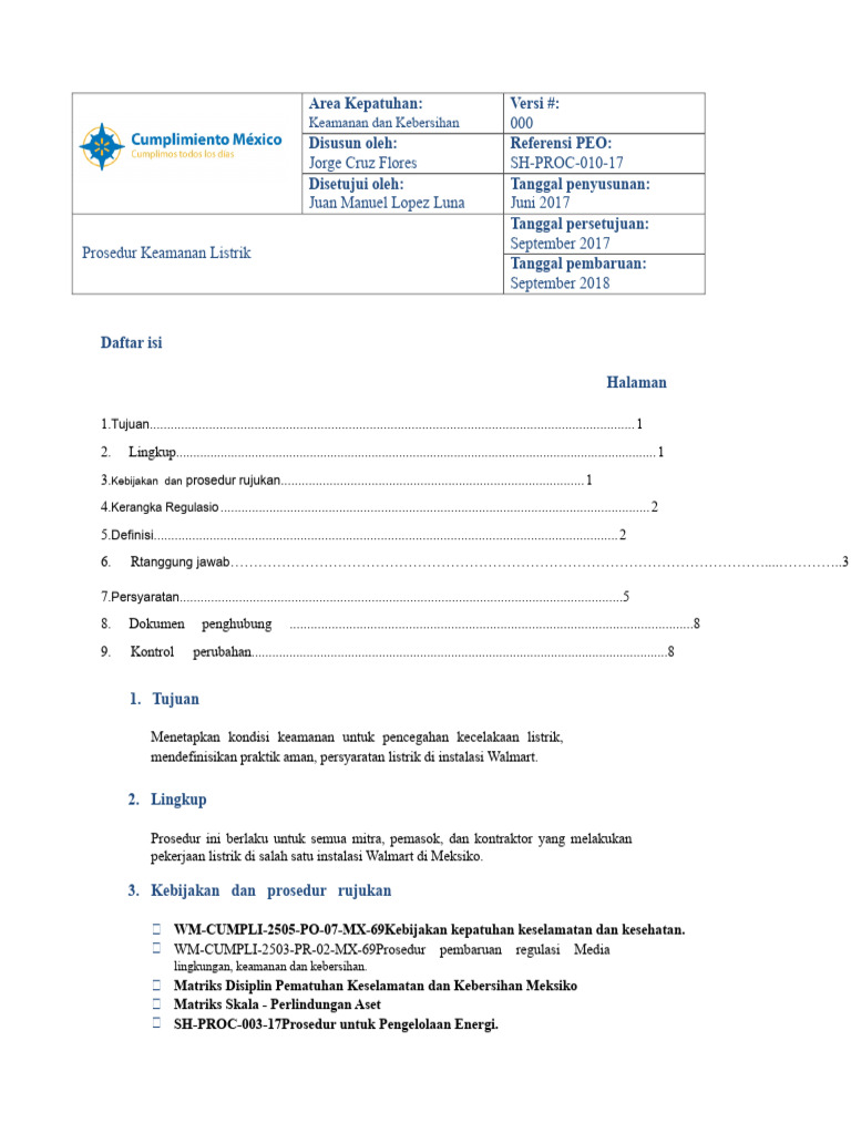 Prosedur Keamanan Listrik Walmart | PDF