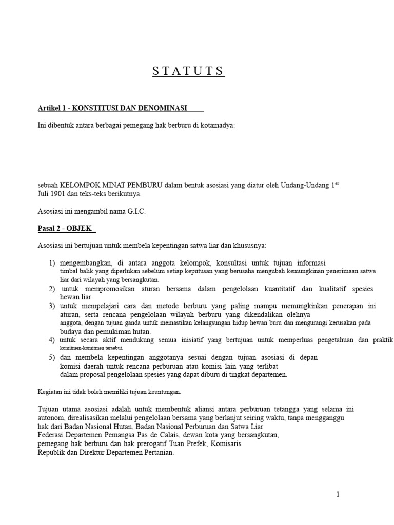 Asosiasi Pemburu: Statuta dan Tujuan | PDF