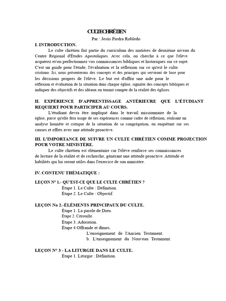 Guide sur le culte chrétien et son importance | PDF | Dieu | Liturgie