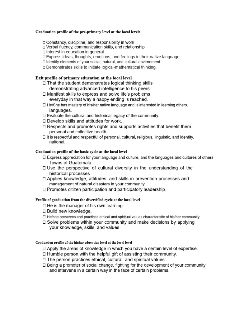 Local Education Graduation Profiles | PDF | Thought | Knowledge