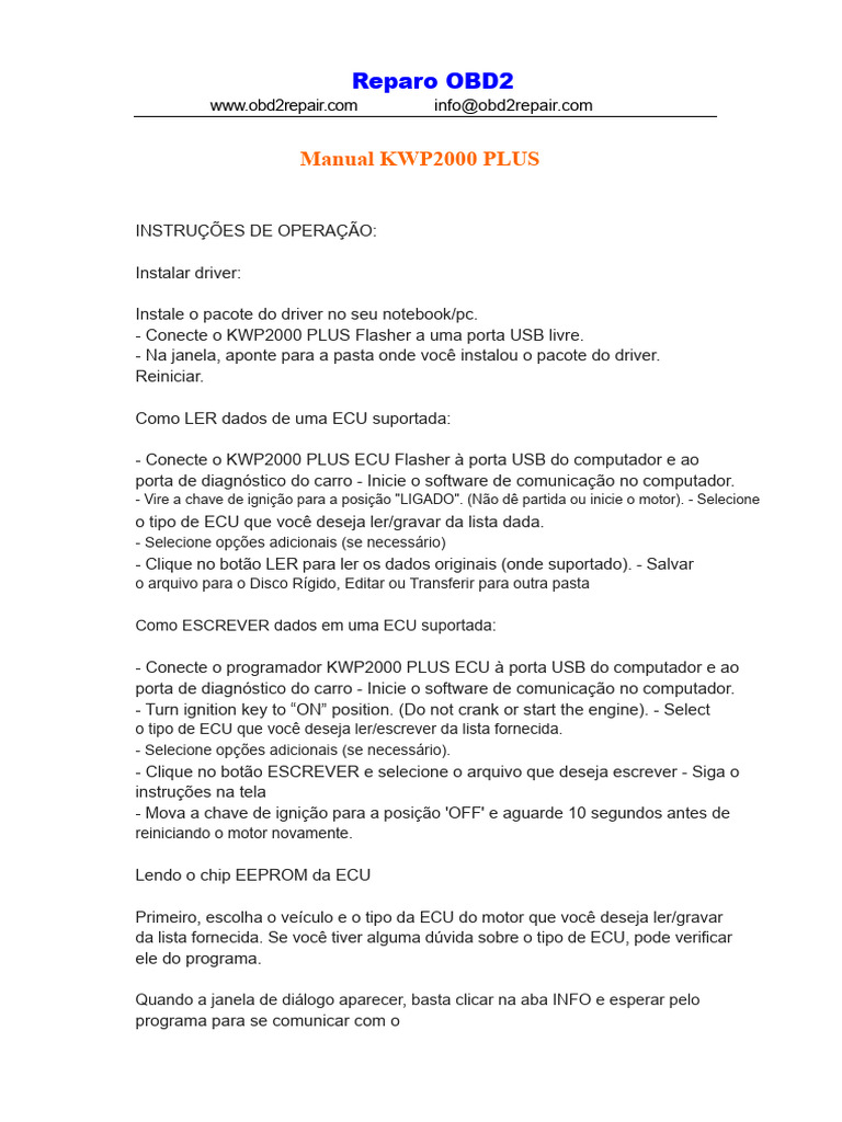 Reparo de ECU com KWP2000 PLUS | PDF | USB | Driver de dispositivo