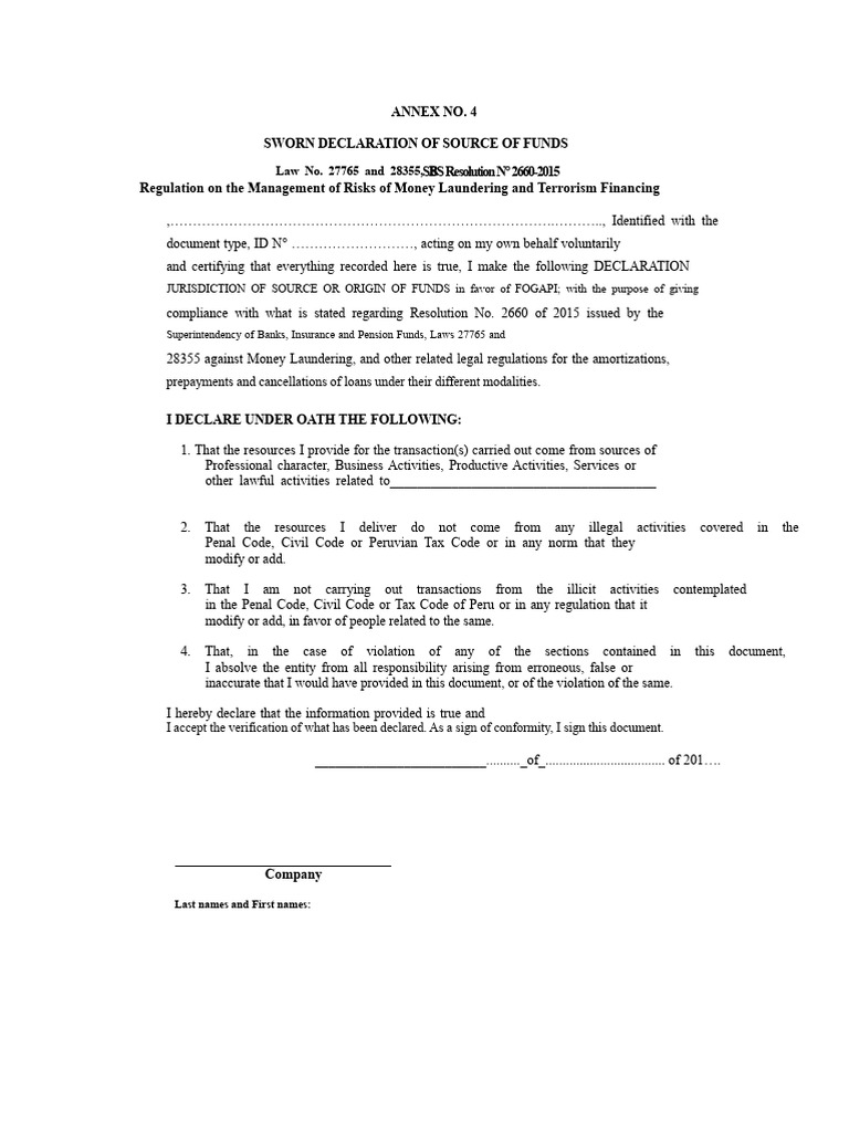 Sworn Declaration of Source of Funds | PDF | Money Laundering | Justice