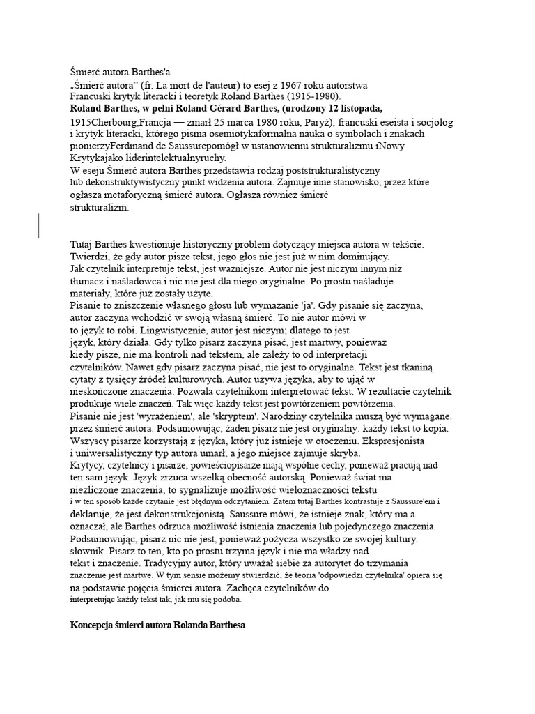 Śmierć Autora Barthesa | PDF