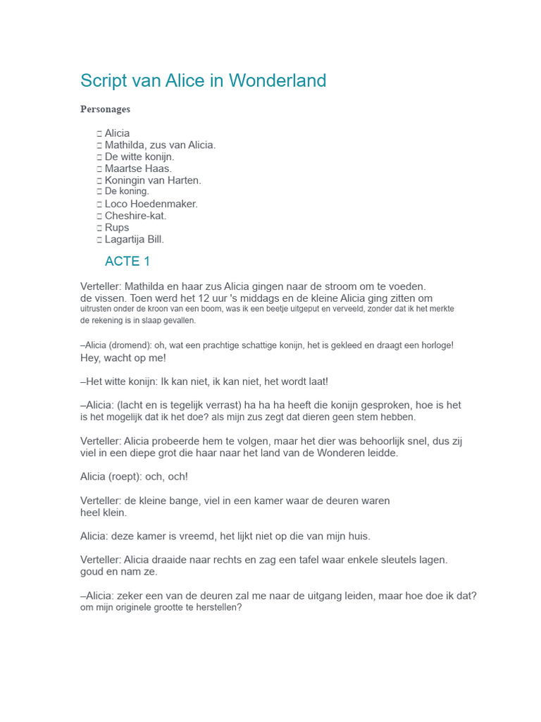 Script Van Alice in Wonderland | PDF