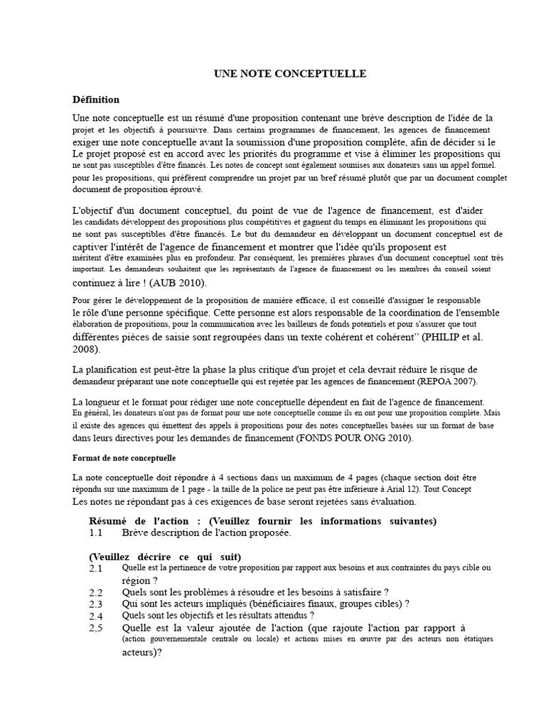 Élaboration d'une Note Conceptuelle | PDF | Budget
