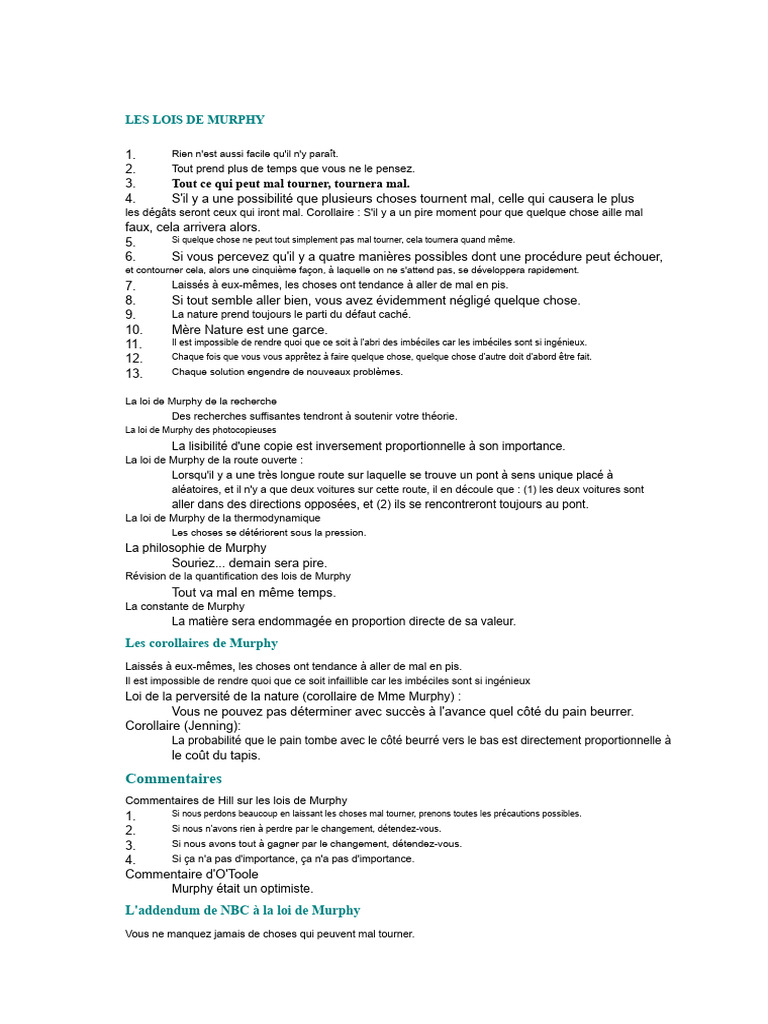 Comprendre les lois de Murphy | PDF