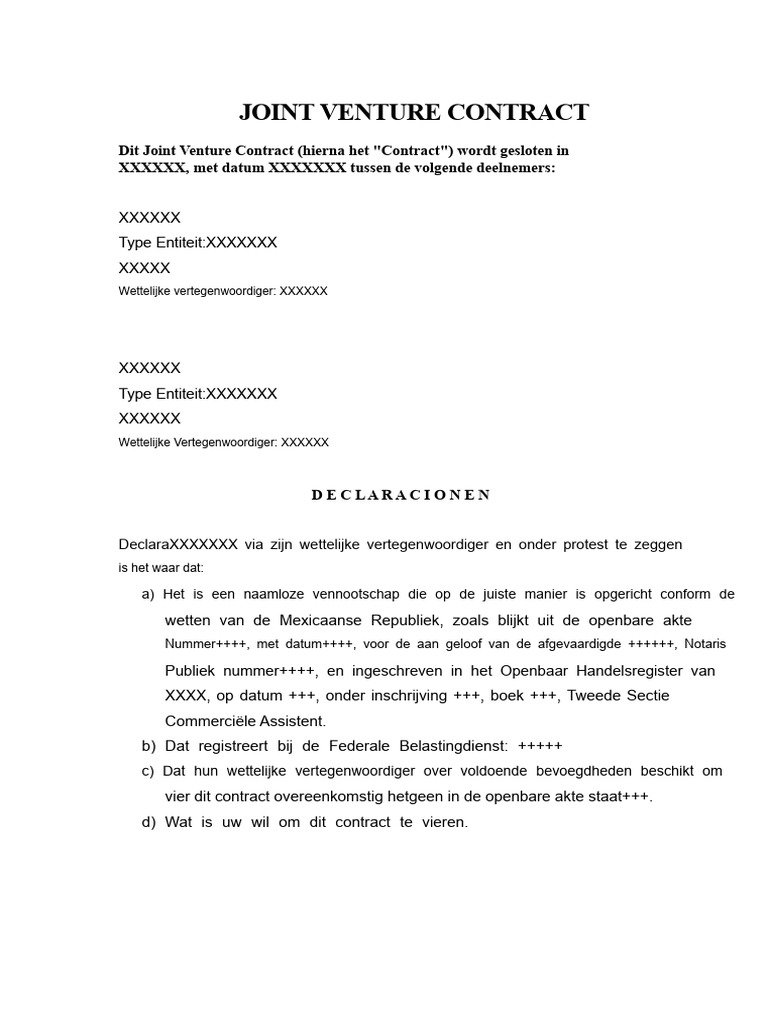 Joint Venture Contract (Format) | PDF