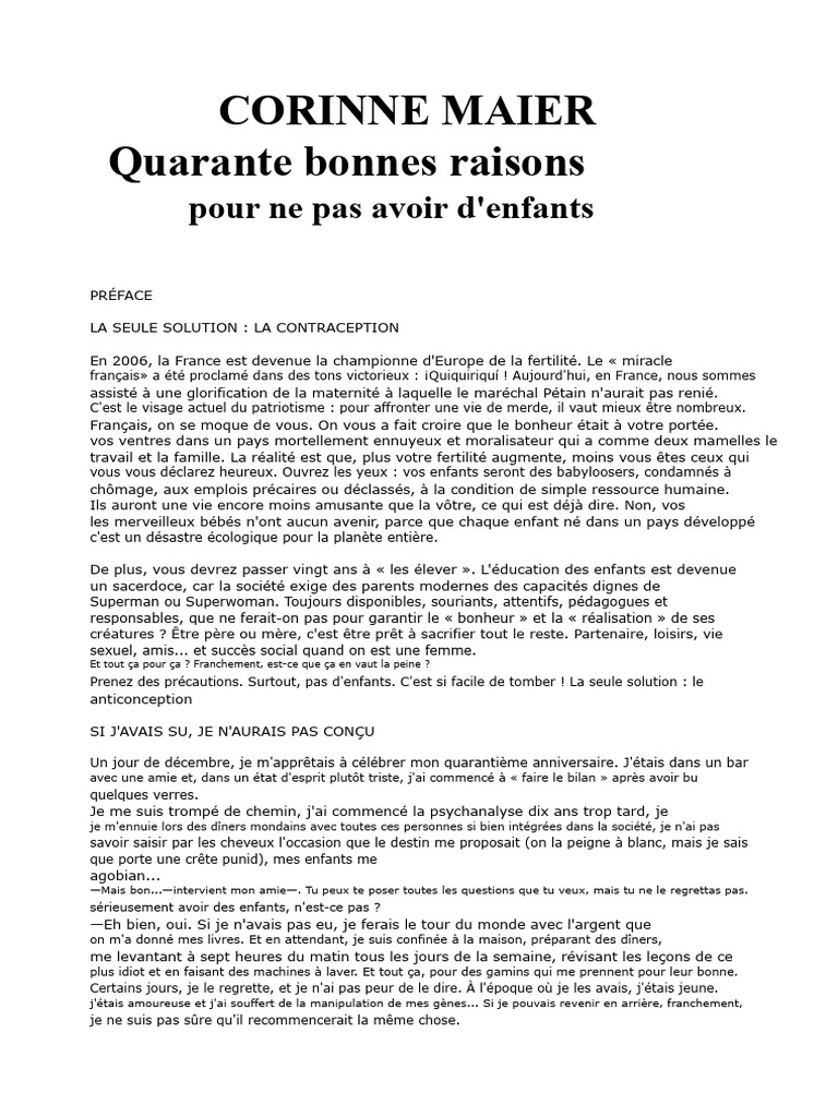 Pas D'enfants - 40 Bonnes Raisons de Ne Pas Avoir D'enfants PDF | PDF ...