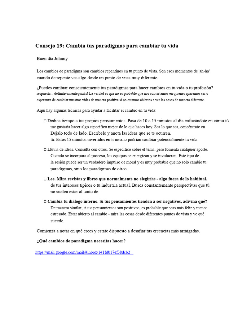 Consejo 19 Cambia Tus Paradigmas para Cambiar Tu Vida | PDF