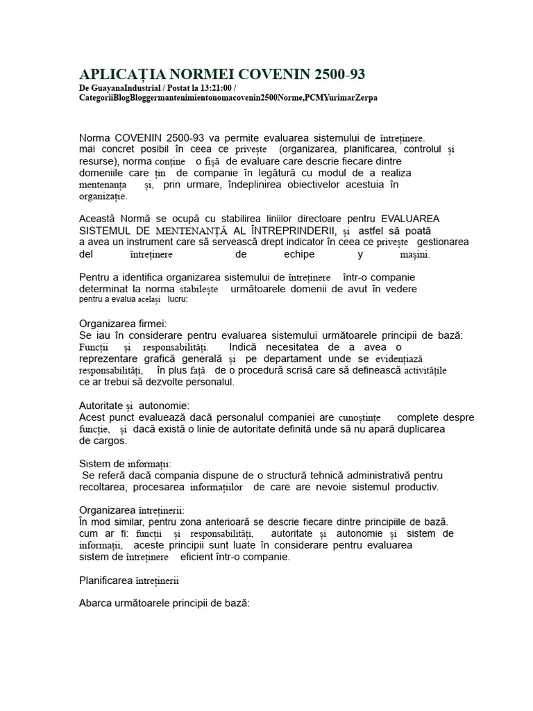 Aplicarea Normei Covenin 2500 | PDF