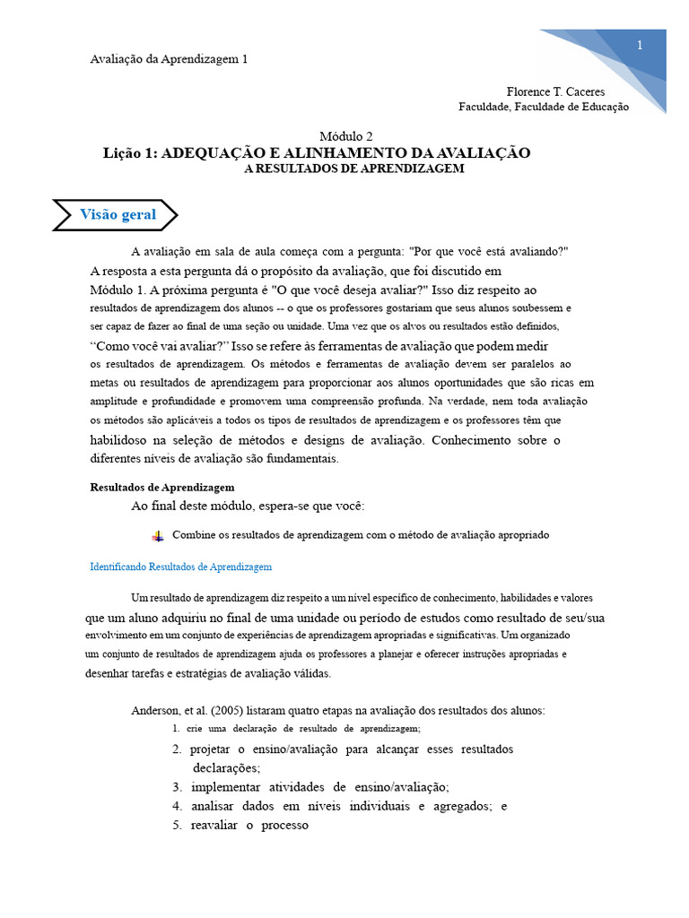 Avaliação da Aprendizagem e Resultados | PDF | Aprendizado | Avaliação