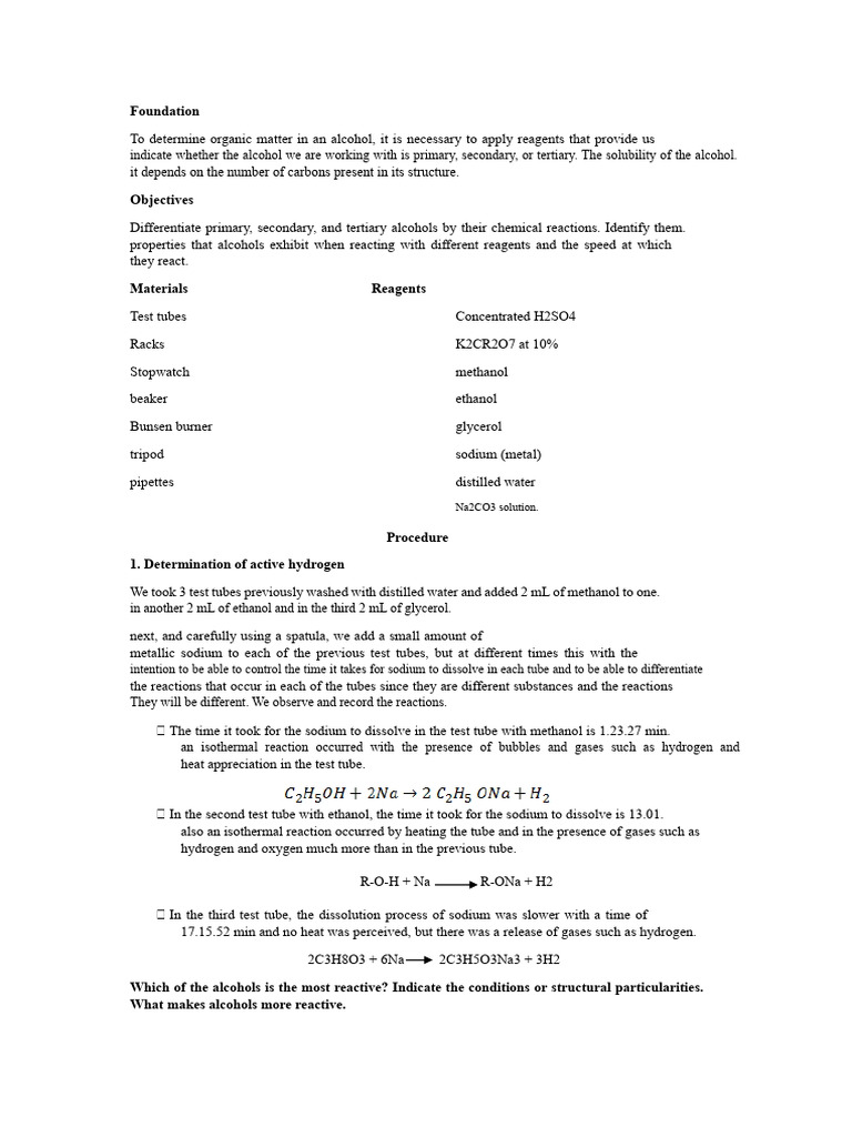 Identifying Alcohol Types and Reactions | PDF | Ester | Ethanol