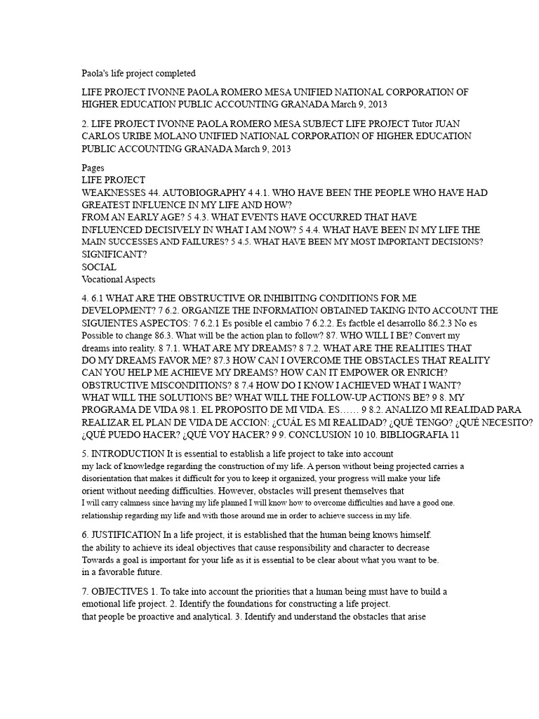 Ivonne Paola's Life Project Overview | PDF | Goal