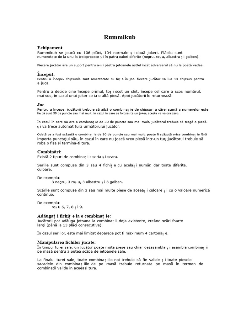 Rummikub - Reguli PDF | PDF