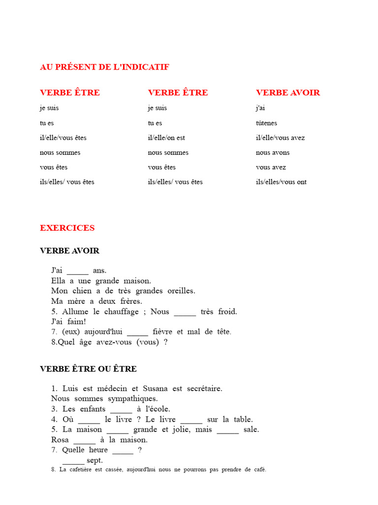 Conjugaison des verbes être et avoir | PDF
