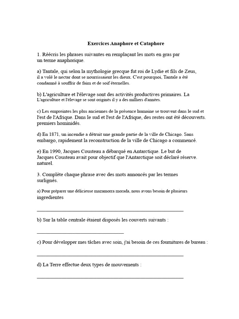 Exercices sur l'Anaphore et la Cataphore | PDF