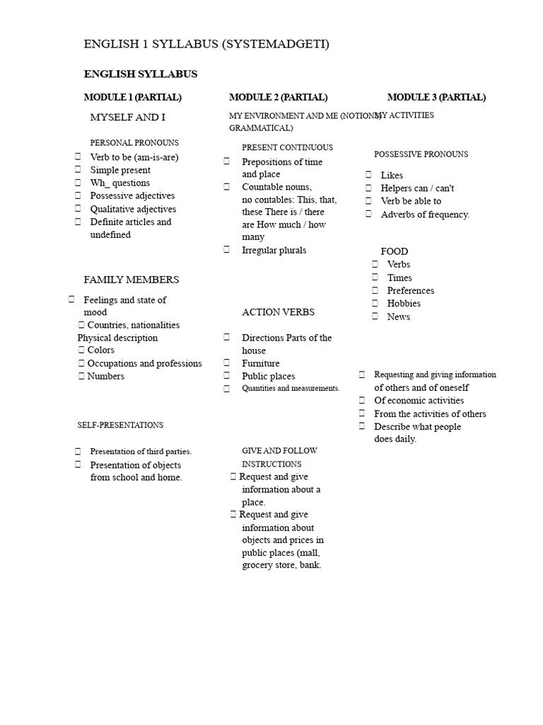 English Syllabus 1. DGETI System | PDF | Verb | English Language