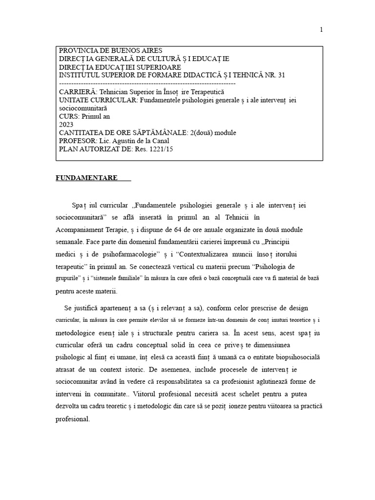 Proiectul Fundamentele Psihologiei | PDF