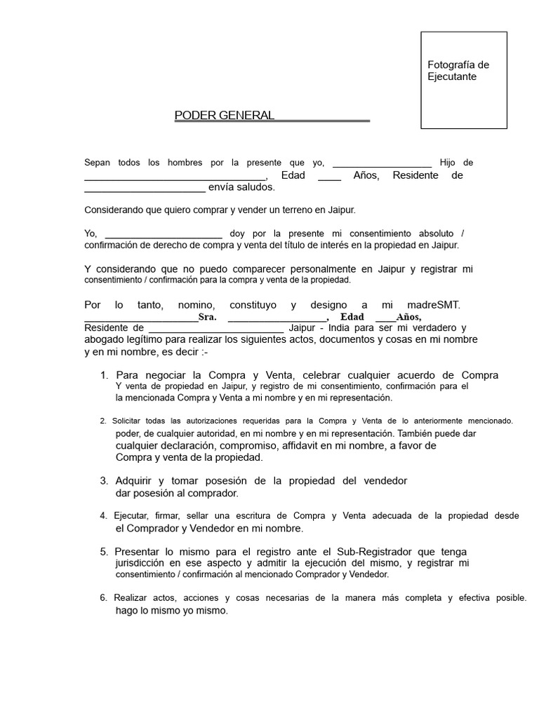 Formato de Poder Notarial General para NRI | PDF | Propiedad