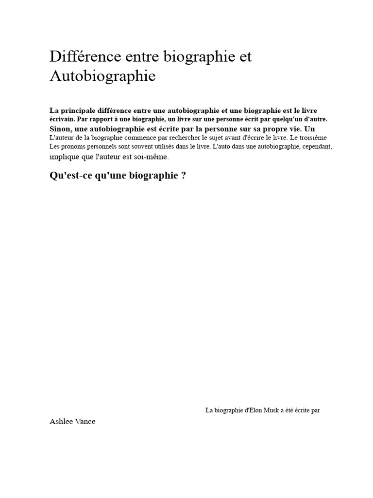 Différences entre biographie et autobiographie | PDF | Autobiographies ...