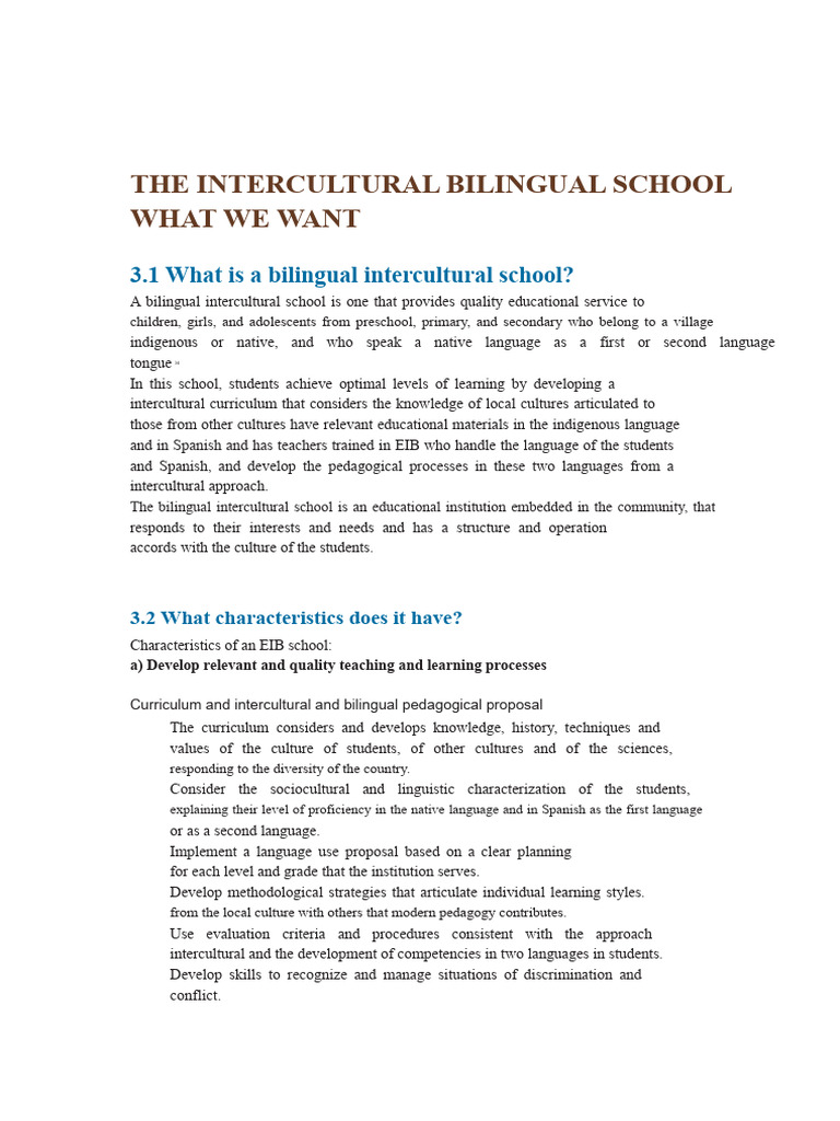 Intercultural Bilingual School Overview | PDF | Pedagogy | Multilingualism