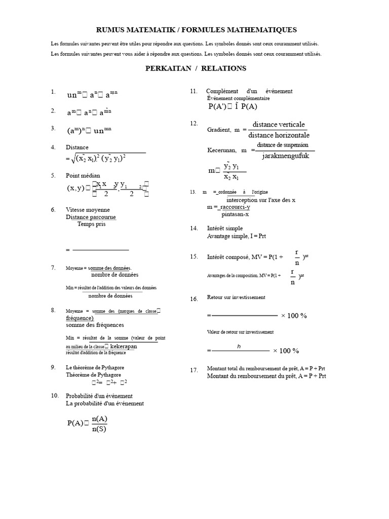 Formules Mathématiques Essentielles | PDF | Zone | Géométrie euclidienne