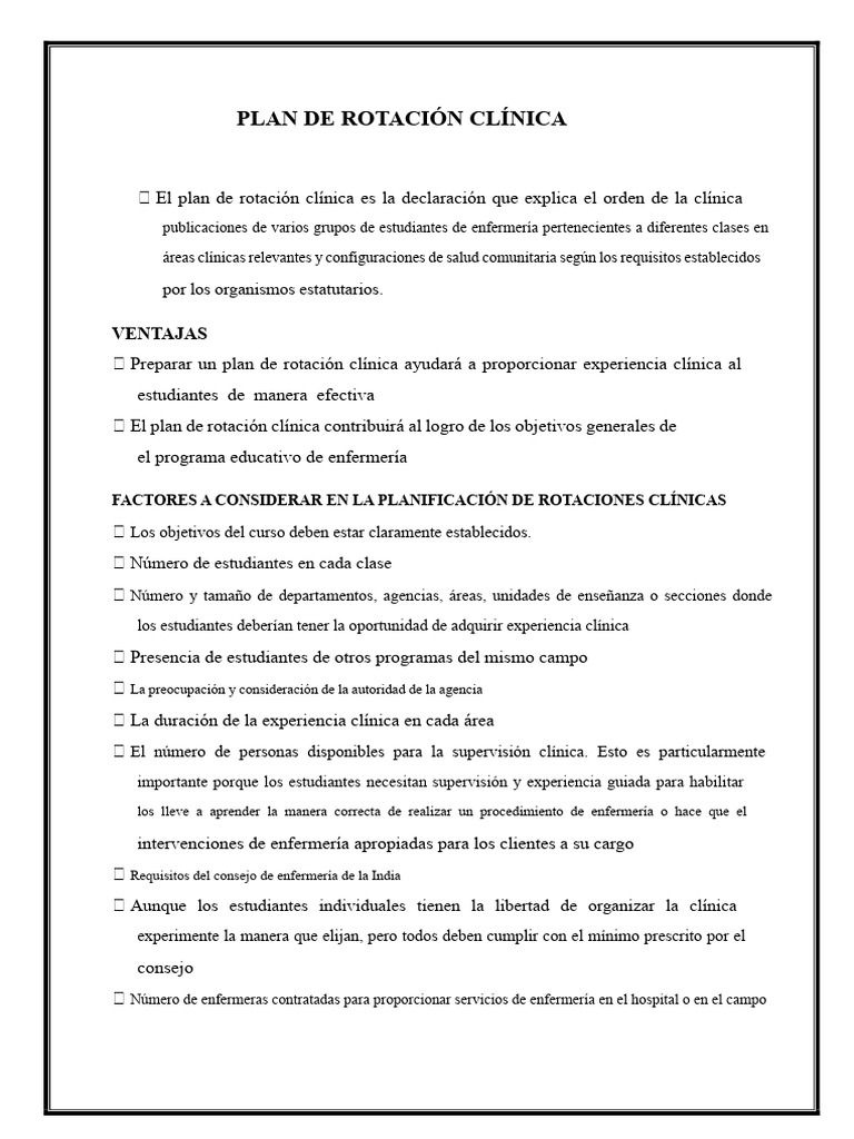 Plan de Rotación Clínica en Enfermería | PDF | Enfermería | Plan de ...