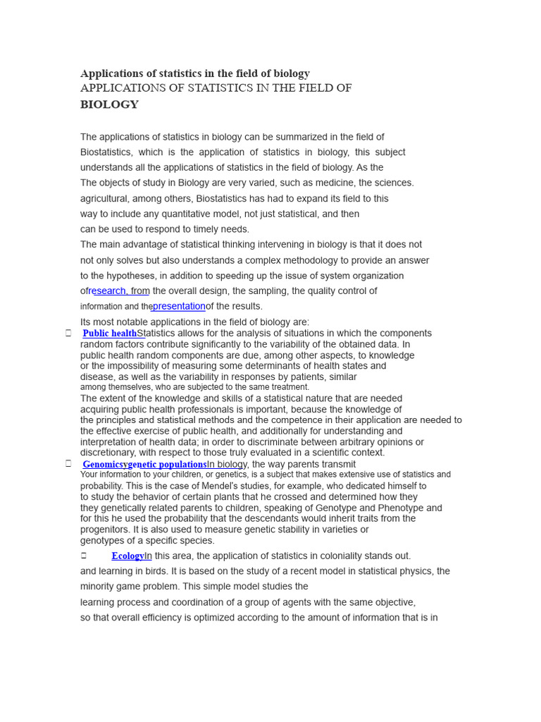 Biostatistics in Biology Applications | PDF | Biostatistics | Statistics