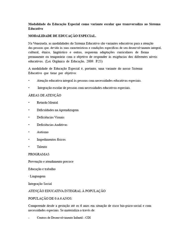 Modalidade Da Educação Especial Como Variante Escolar Que ...