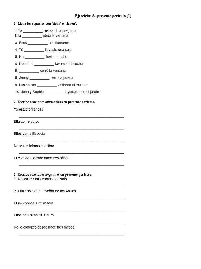 Ejercicios de Presente Perfecto Resueltos | PDF