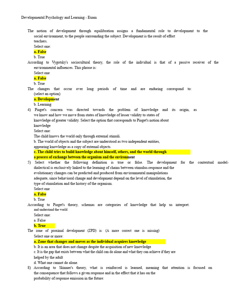 Developmental Psychology Exam Questions | PDF | Psychology ...