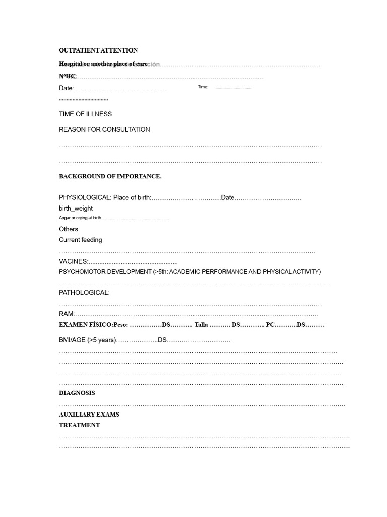 Format For Outpatient Care | PDF