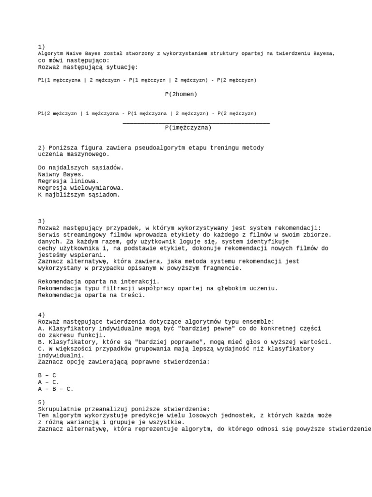 Uczenie Maszynowe Test Pdf