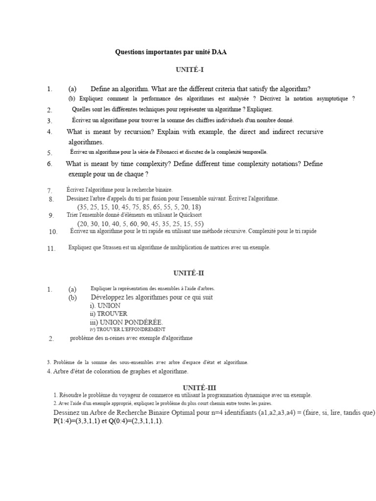 Algorithmes et Complexité en DAA | PDF | Programmation dynamique ...