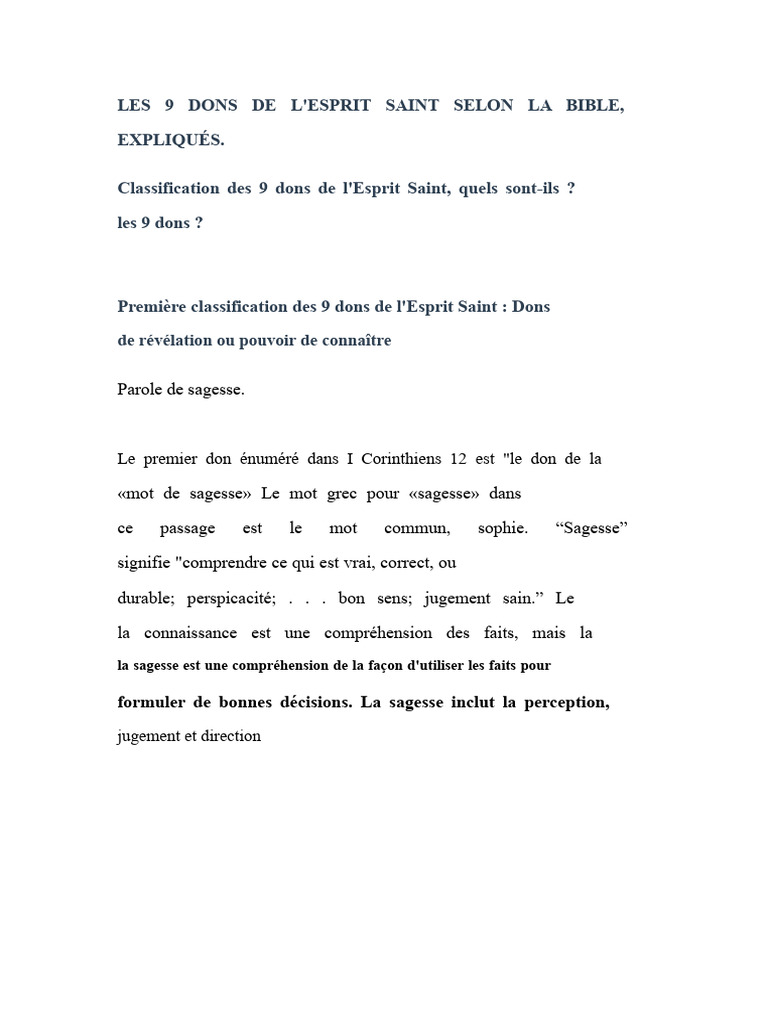 Les 9 Dons de l'Esprit Saint expliqués | PDF | Miséricorde | Dieu