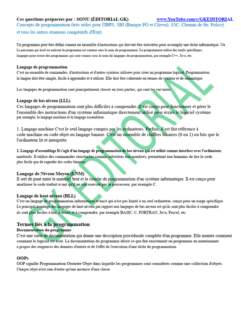 Concepts clés de la programmation informatique | PDF | Programme ...