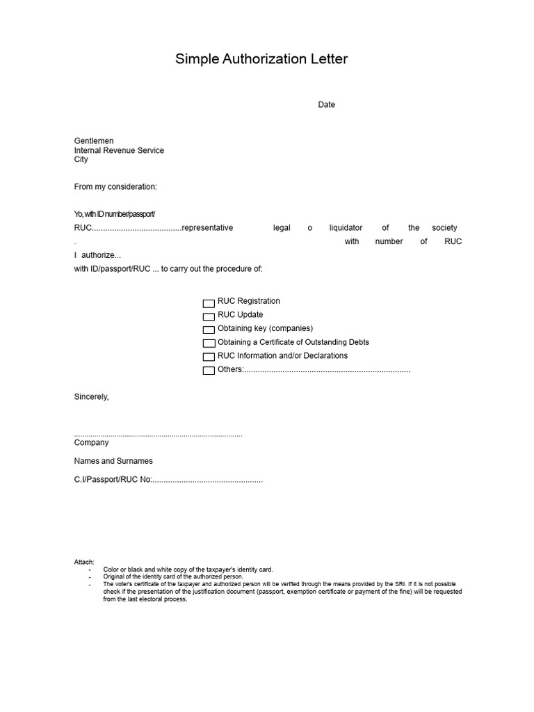 Simple Authorization Letter Template | PDF