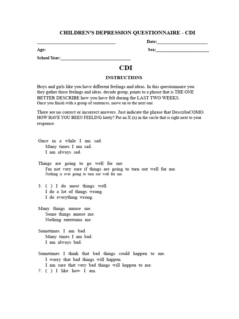 Cdi - Children's Depression Inventory | PDF