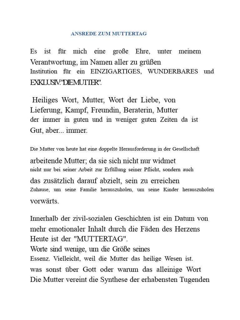 Ansprache Zum Muttertag | PDF