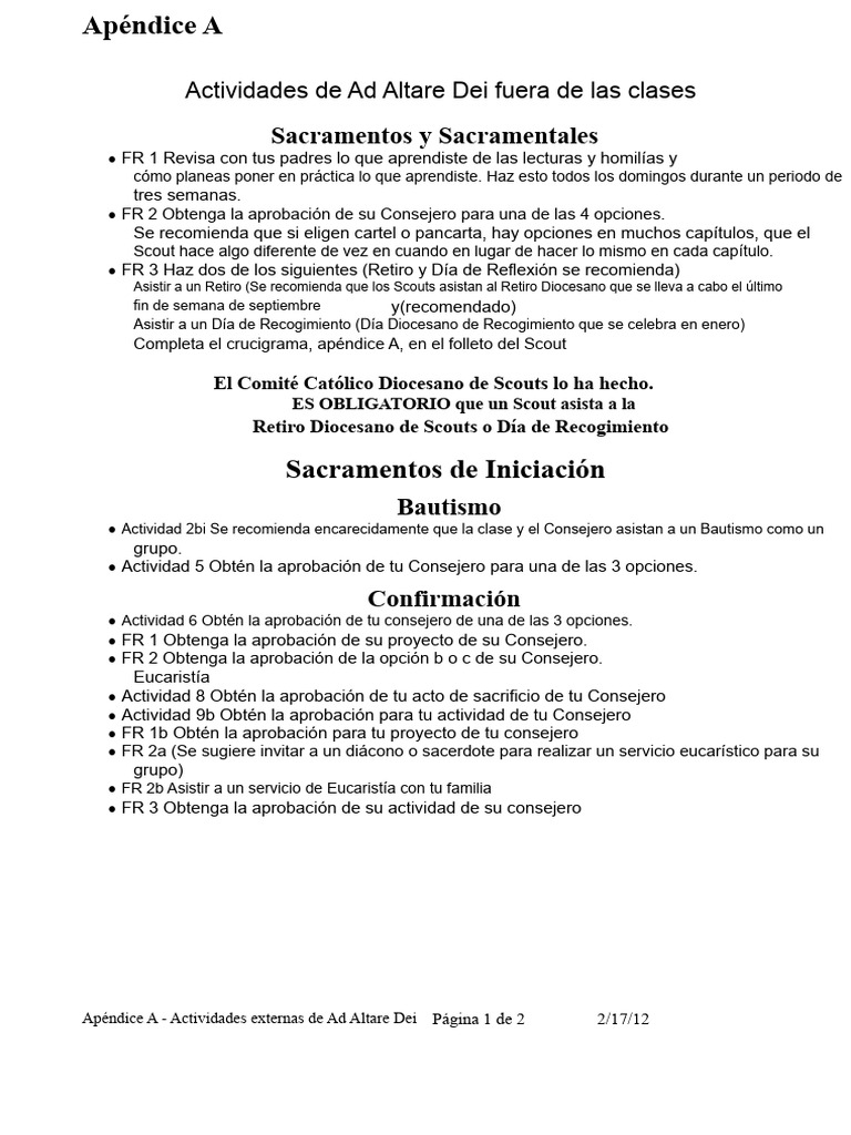 Apéndice A - Actividades Externas de Ad Altare Dei | PDF | Sacramentos | eucaristía
