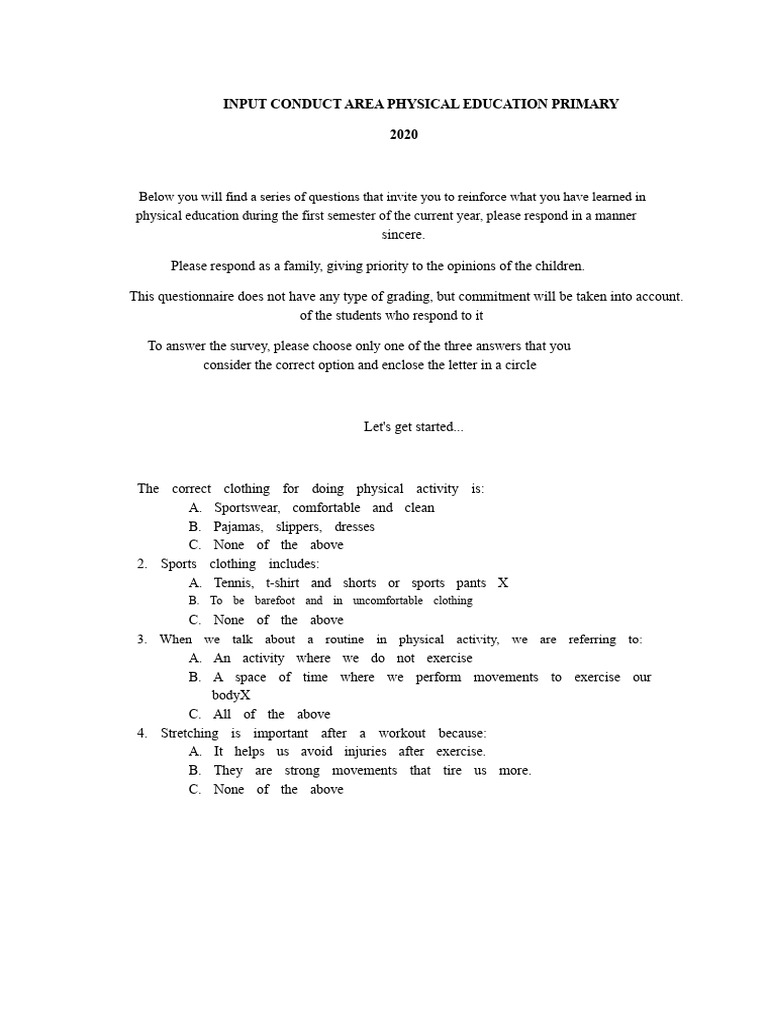 Primary PE Questionnaire 2020 | PDF | Questionnaire | Physical Education