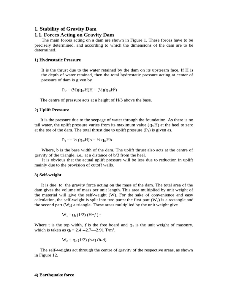 Stability of Gravity Dam | PDF | Friction | Dam