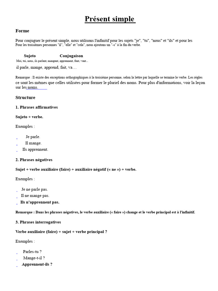 Conjugaison et usage du présent simple | PDF | Verbe | Phrase