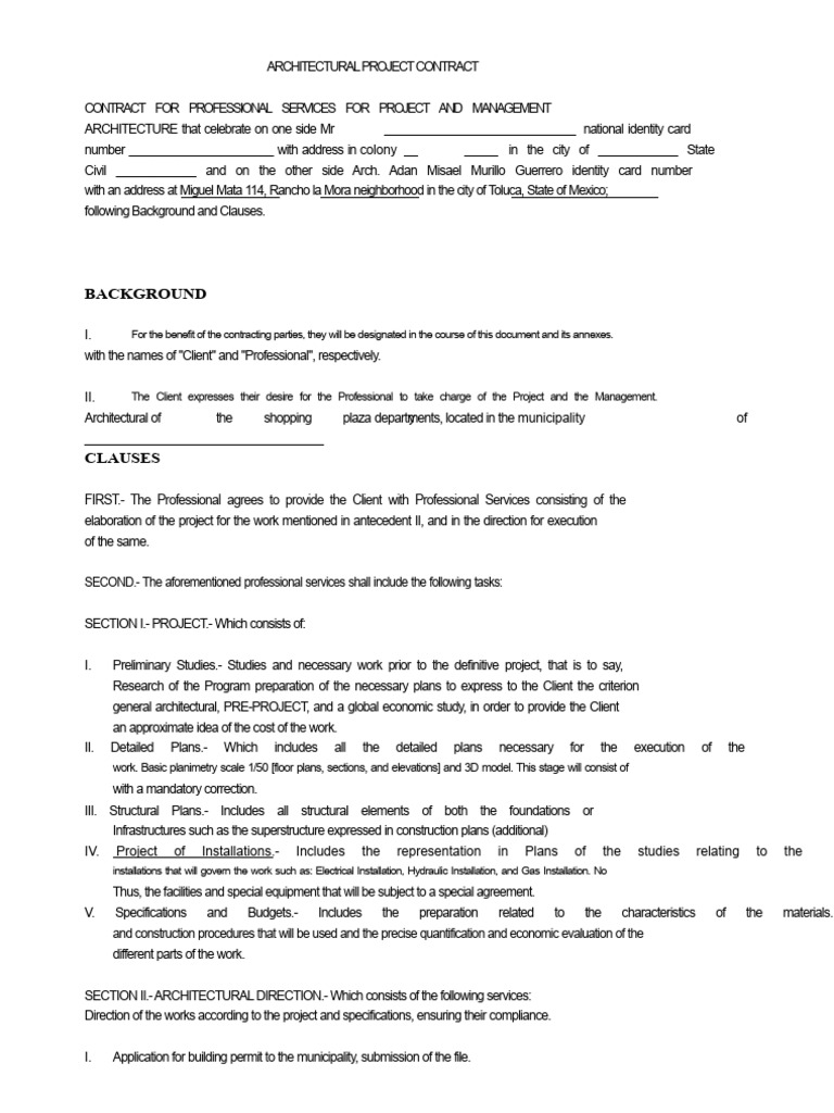 Architectural Project Contract Agreement | PDF | Specification ...