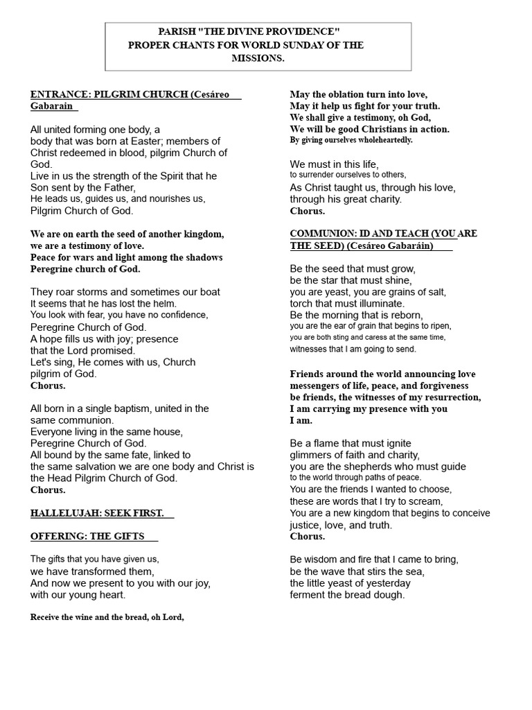 Proper Chants for World Mission Sunday | PDF | Eucharist | Religious ...