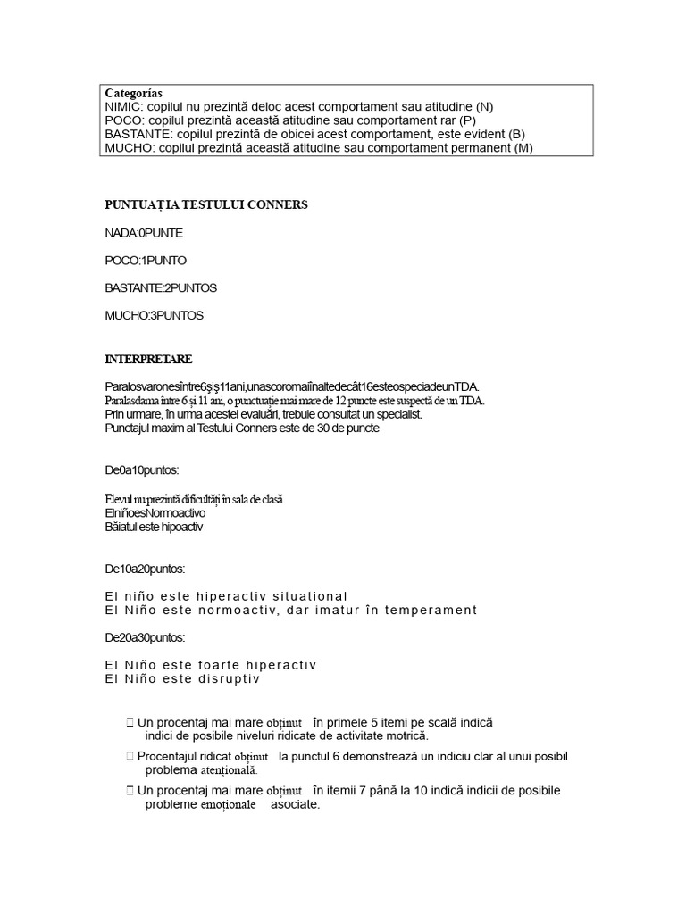 Interpretarea Conners | PDF