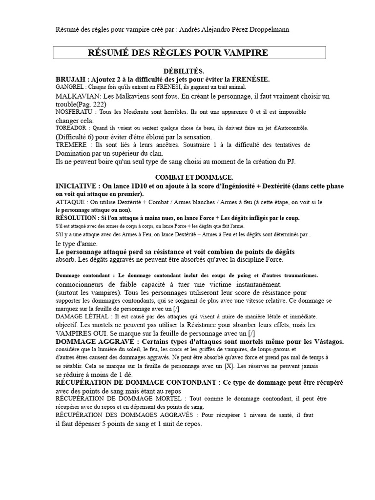 Règles essentielles pour vampires RPG | PDF | Vampires | Peur